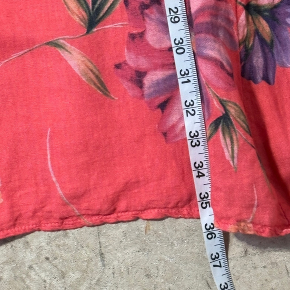 Bella Amore Linen Dress Women’s Medium Orange Red Purple Pockets Floral V-Neck - Picture 10 of 13